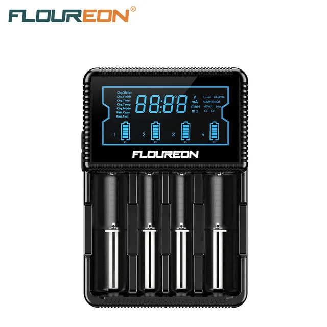 Floureon зарядное устройство адаптер S4 Интеллектуальный ЖК дисплей для 18650 20700 21700 Ni MH