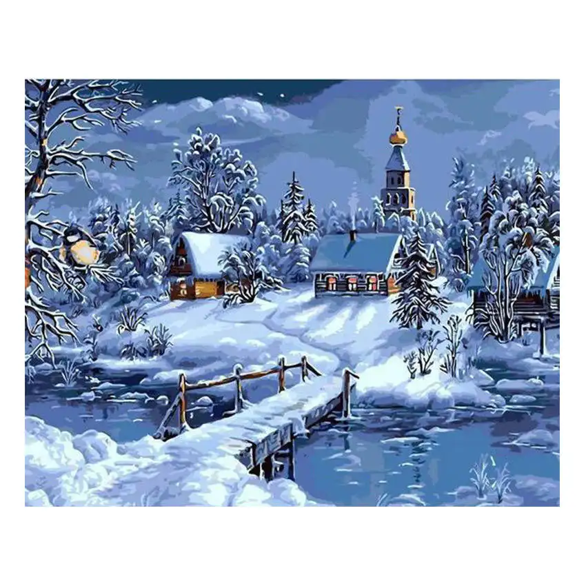 snow Painting DIY Рисование на холсте для украшения дома, рисование по номерам 40x50 см, алоэ краска количество наборы - Цвет: snow Painting