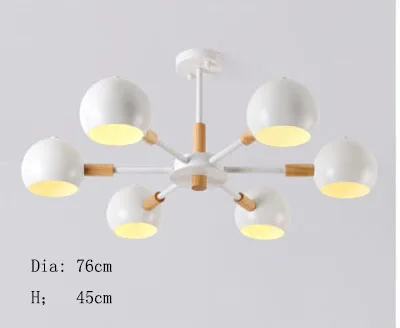 White 6 lights Лампы в скандинавском стиле из твердой древесины Современный минималистичный E27 Светодиодная Люстра для гостиной столовой ресторана спальни кабинета - Цвет корпуса: White 6 lights