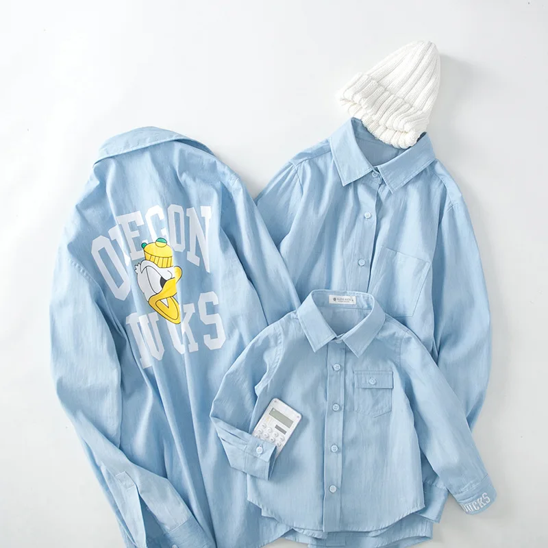Father Son Set Mother and Daughter Clothes Family Matching T Shirts Long Sleeve Autumn 100% Cotton Fashion Boys Sunscreen Blouse | Мать и