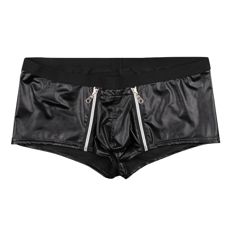 Men Swimwear Faux Leather Panties with Zipper Open Pouch Boxer Shorts Gay Sexy Underwear for Mens Jockstraps Male Night Clubwear | Спорт и