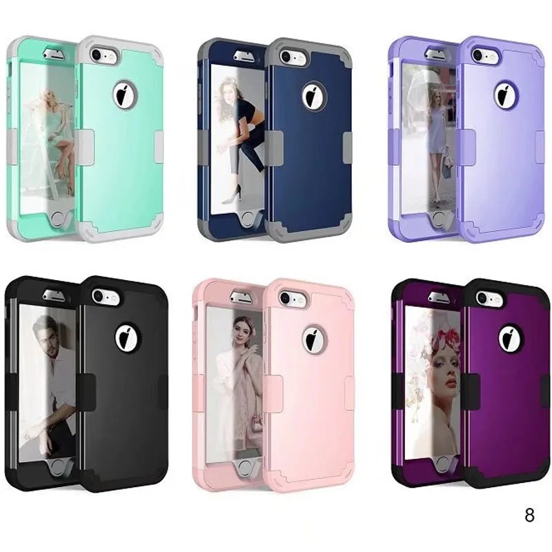 UVR 3 in 1 Hard PC Soft Silicone Armored Hybrid Rose Gold Pink Case for iPhone 8 Plus Cover 360 Degree Full Protect 8plus |