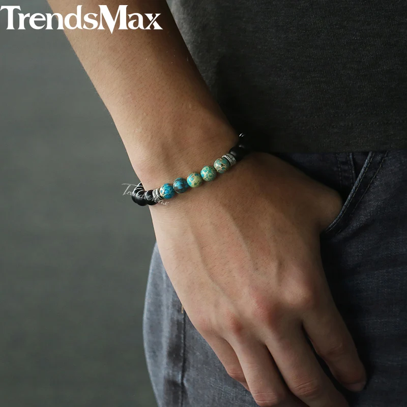 Trendsmax мм 8 натуральный камень Бусины бисерные браслеты для мужчин женские черные