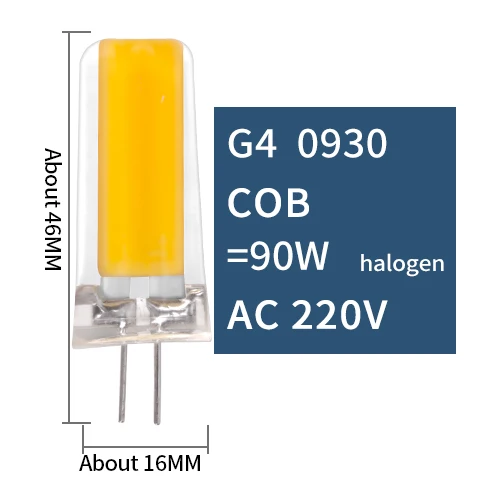 G4 0930 COB 9W 220V Светодиодный G4 G9 E14 лампа с затемнением AC DC 12V 220V 3W 6W 9W COB SMD Замена галогенного освещения прожектора люстра Bombillas - Испускаемый цвет: G4 0930 COB 9W 220V