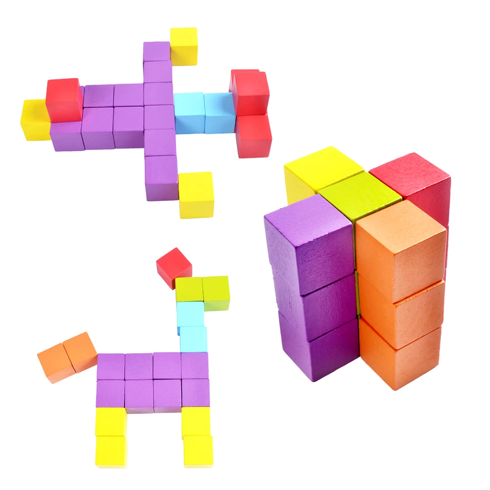 Likiq 100 шт. DIY красочные деревянные строительные cube деревянный блок куб кирпич