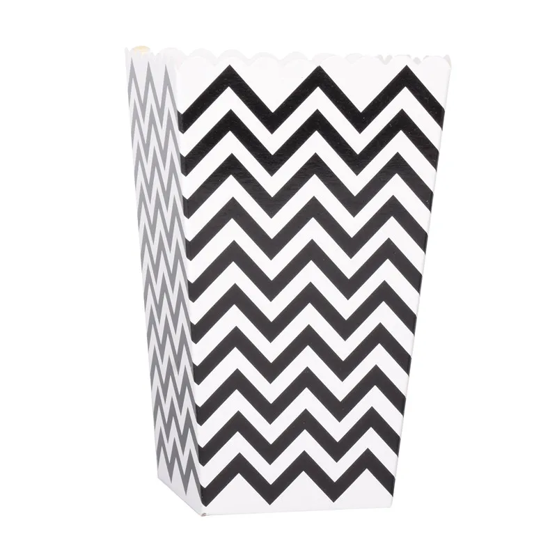 black chevron 6 шт. коробка для попкорна красочные шеврон полосы в горошек Подарочная вечерние коробка партии Фавор Свадебные поп вечерние кукурузы украшения сумки Лут золото - Цвет: black chevron