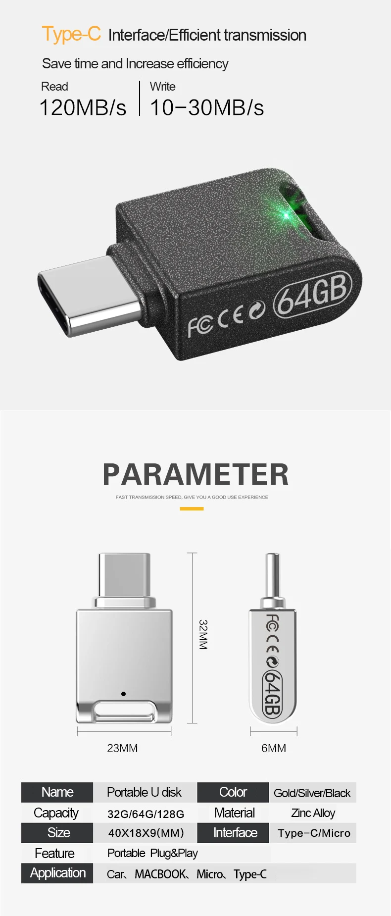 UTHAI C12 Type-C OTG USB3.0 Flash Drive USB-C Pen Drive Smart Phone Memory MINI Usb Stick 32GB 64G