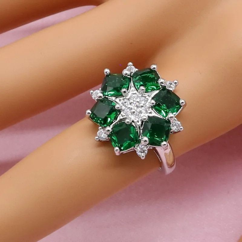 Green Semi-precious Silver Color Jewelry Sets For Women Earrings Bracelet Pendant Necklace Ring Gift Box 2019 New | Украшения и