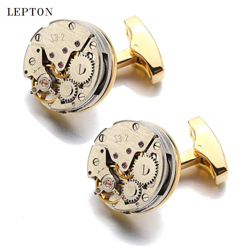 Lepton Watch Movement Cufflinks Of Immovable Fashion Steampunk Gear Watch Mechanism Cuff links For Mens Business Gifts Gemelos