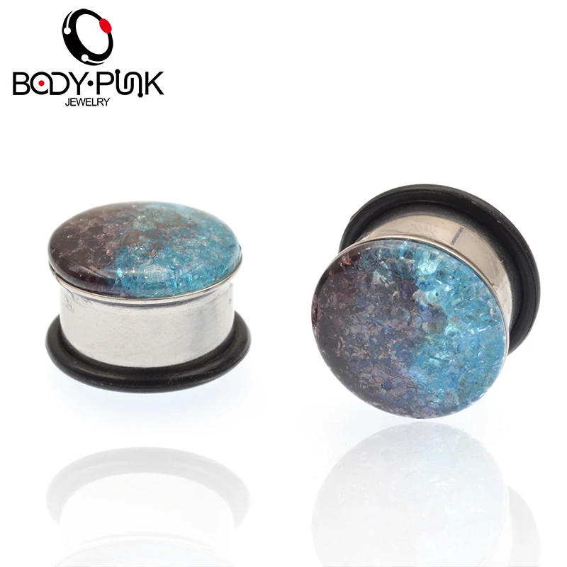 Панковские ушные расширитель для пирсинга уха синие и фиолетовые стеклянные