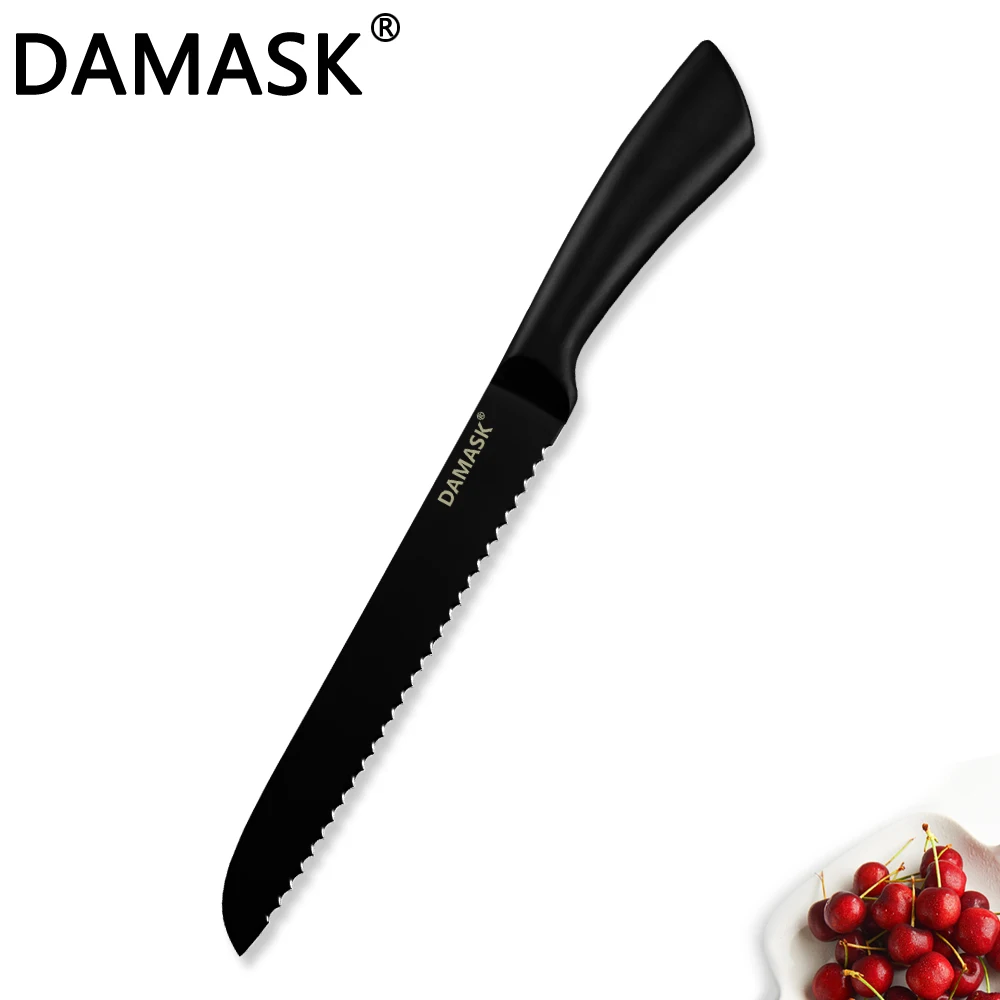 8 inch Bread Knife Дамасский черный кухонный нож, ножи из нержавеющей стали, японские кухонные ножи Santoku, профессиональные прочные кухонные приборы - Цвет: 8 inch Bread Knife