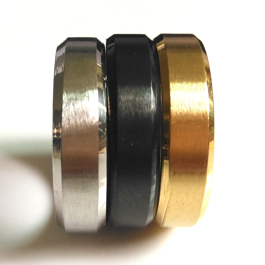 Wholesale 100PCS Bevel edges Classic Color &amp Style 6MM Black/Gold/Silver Stainless Steel Rings High Level Quality Inside Smooth |