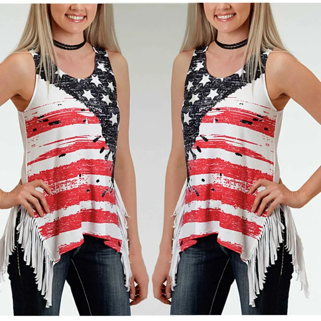 Women Summer Fashion Tassels Sleeveless Top Asymmetrical Design Printed Casual Slim Tank Floral O Neck | Женская одежда