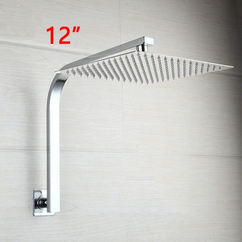 12 Inch no Light JIENI хромированная отделка 16 дюймов дождевая квадратная душевая головка гусиная шея душевая дужка набор смесители для душа насадка для душа со светодиодной подсветкой - Цвет: 12 Inch no Light