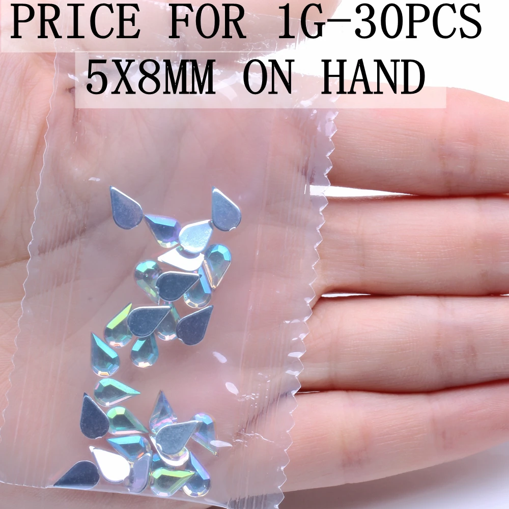 5x8mm 1g Акриловые стразы 6 размеров, Стразы для ногтей с плоской задней поверхностью, Стразы для ногтей 3D, инструменты для украшения ногтей - Цвет: 5x8mm 1g
