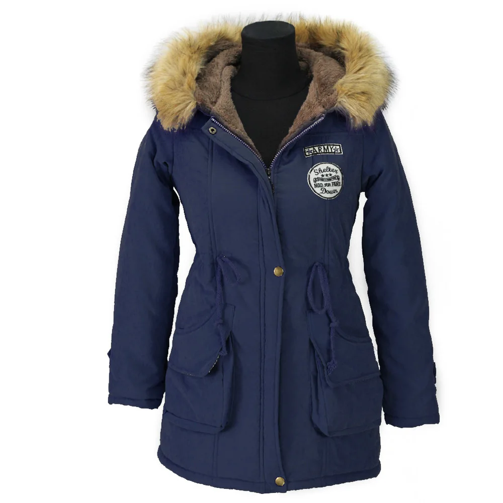 

Women Fashion Parkas Winter Jackets Coats Faux Fur Hooded Collar Casual Long Parkas Cotton Wadded Laidies Overcoat