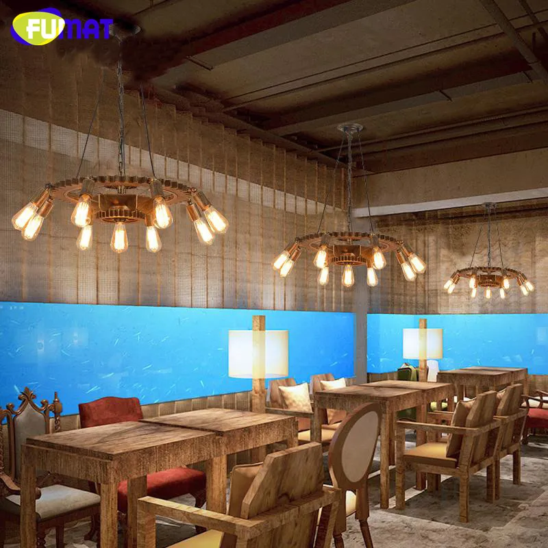 Фумат винтажная Шестерня люстры чердак промышленная деревянная свет