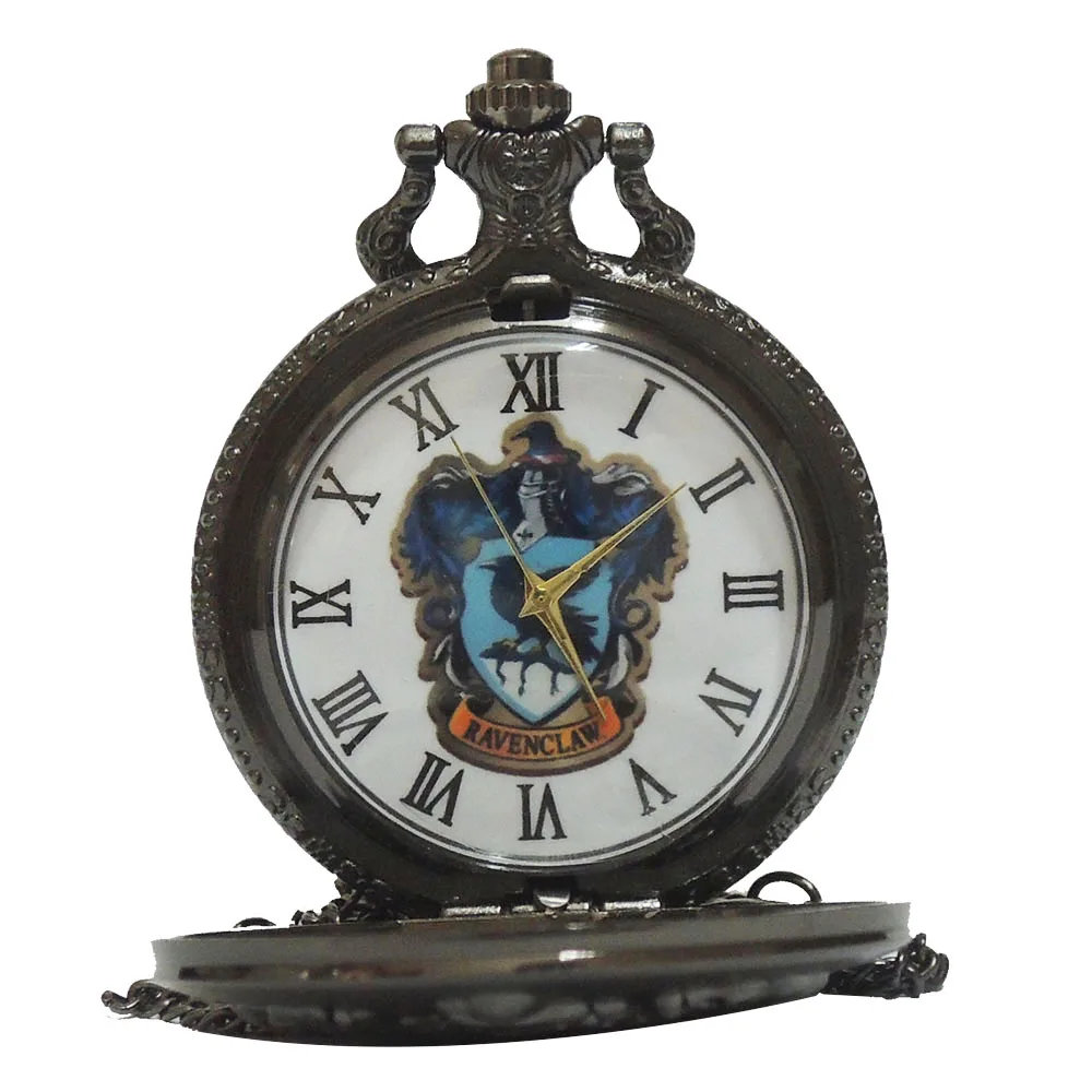 Black Color Dial Ретро цветной циферблат Гарри Поттера Хогвартс колледж Ravenclaw кварцевые карманные часы аналоговый кулон ожерелье Мужские Женские часы цепь - Цвет: Black Color Dial
