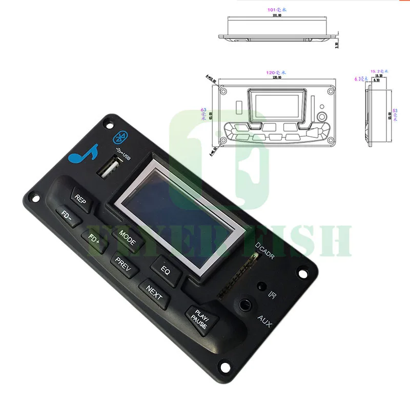 Модуль WAV WMA SD/MMC 12 В постоянного тока MP3 Bluetooth рекордер FM радио песня светодиодный