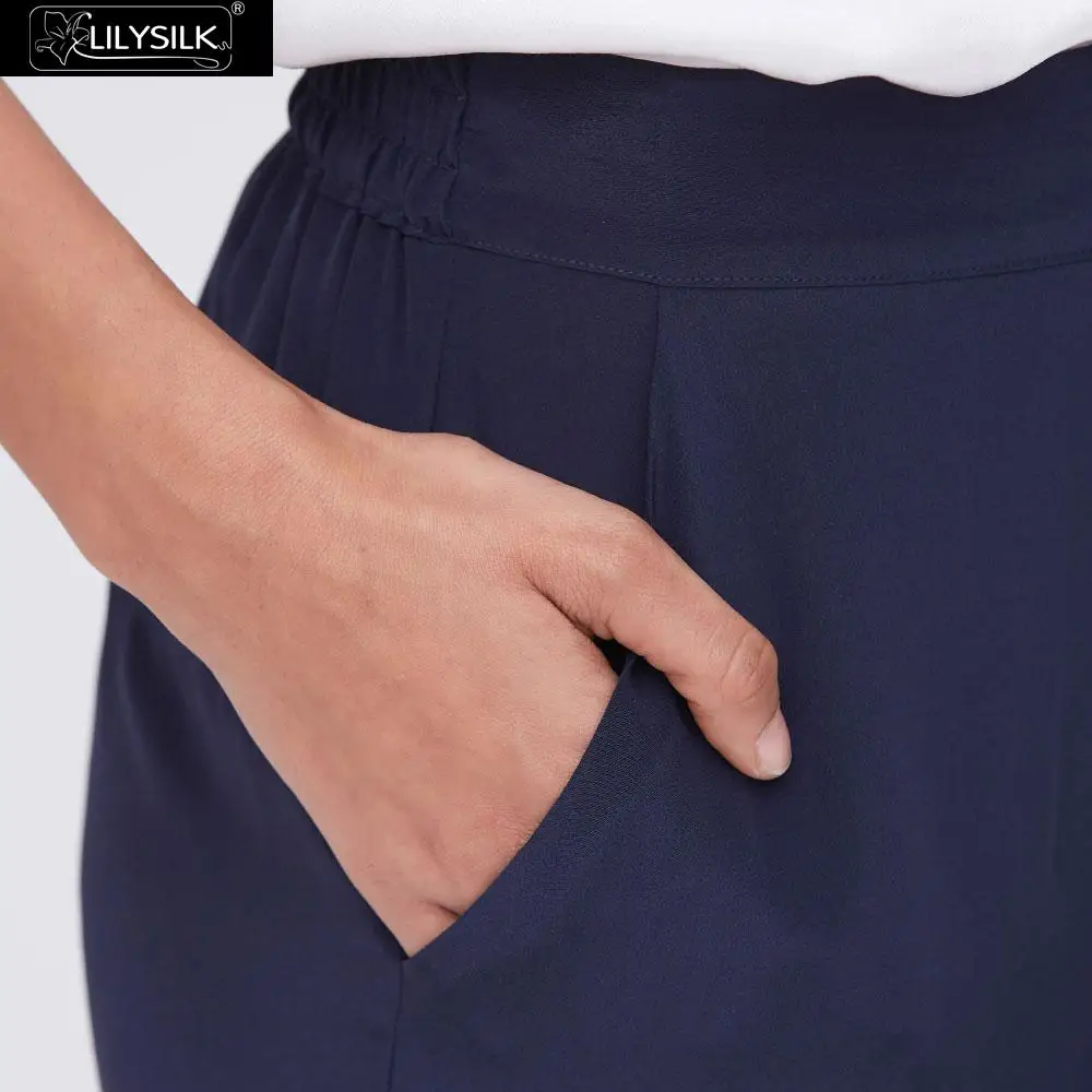 LILYSILK брюки, 100 шелк, классические, средняя посадка, морковь, женские, новинка