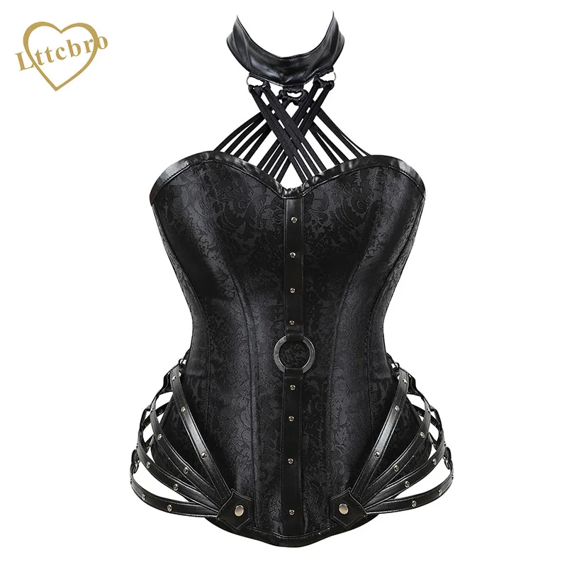 Женские корсеты для Хэллоуина стимпанк Goth Холтер искусственная кожа парча