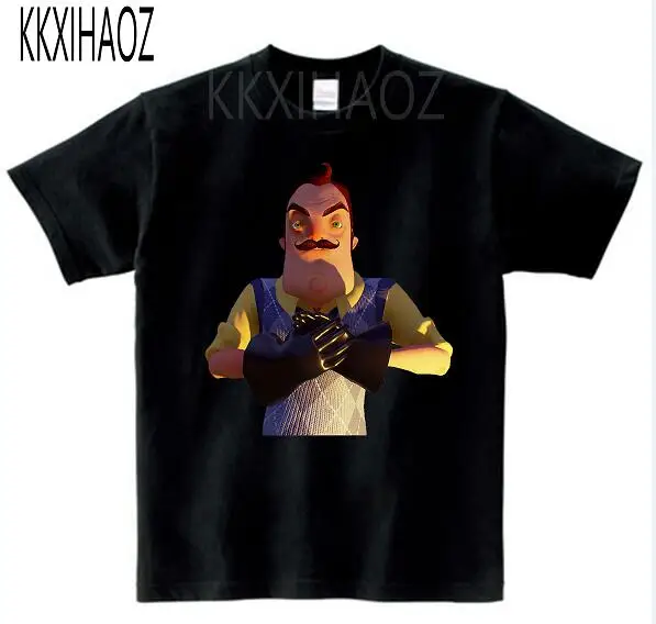 black childreT-shirt Детская футболка с героями мультфильмов «Hello neigher Game» летняя футболка с короткими рукавами для маленьких девочек забавная одежда Casua l для мальчиков KKXIHAOZ MJ - Цвет: black childreT-shirt