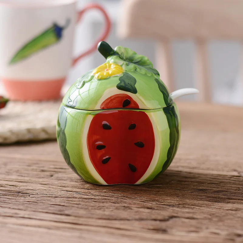 Watermelon-R Креативная керамическая бутылка для специй в форме фруктов, банка для хранения соли и сахара, банка для приправ, бутылка с крышкой, Кухонный Контейнер для хранения - Цвет: Watermelon-R