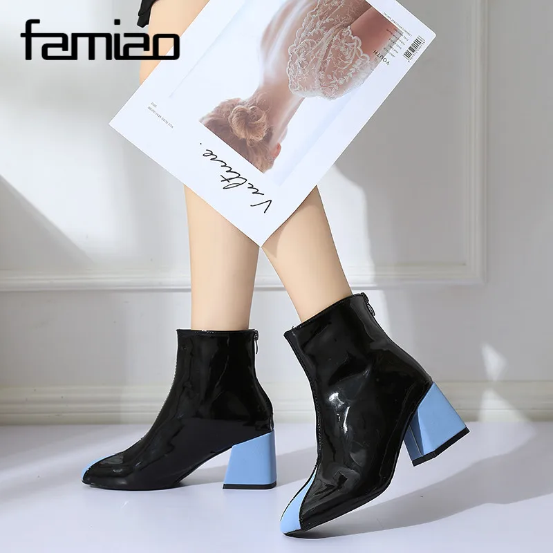 Женские сапоги разноцветные резиновые на высоком каблуке зимняя пикантная