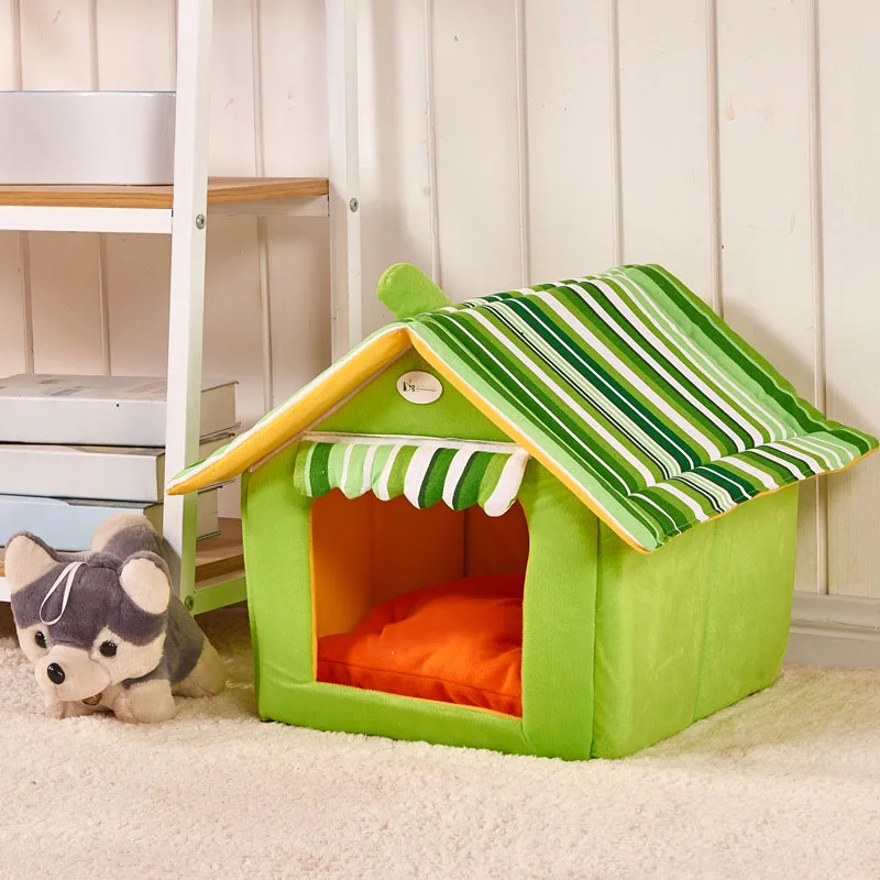 Новый Модный Полосатый съемный коврик домик для собак кровать маленьких средних - Фото №1