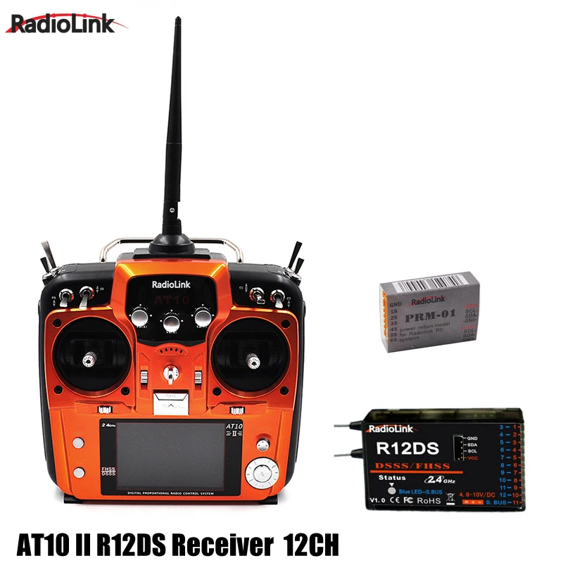 RadioLink AT10 II 2 4 Ghz 10CH RC передатчик с R12DS приемником PRM 01 модуль возврата напряжения для
