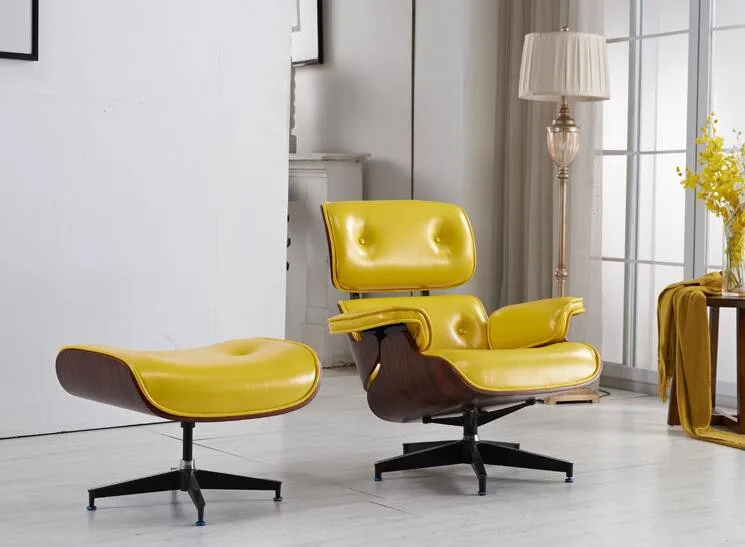 Mid Century современный классический палисандр фанерный шезлонг и пуфик Премиум высокого класса кожаный шезлонг вращающийся стул
