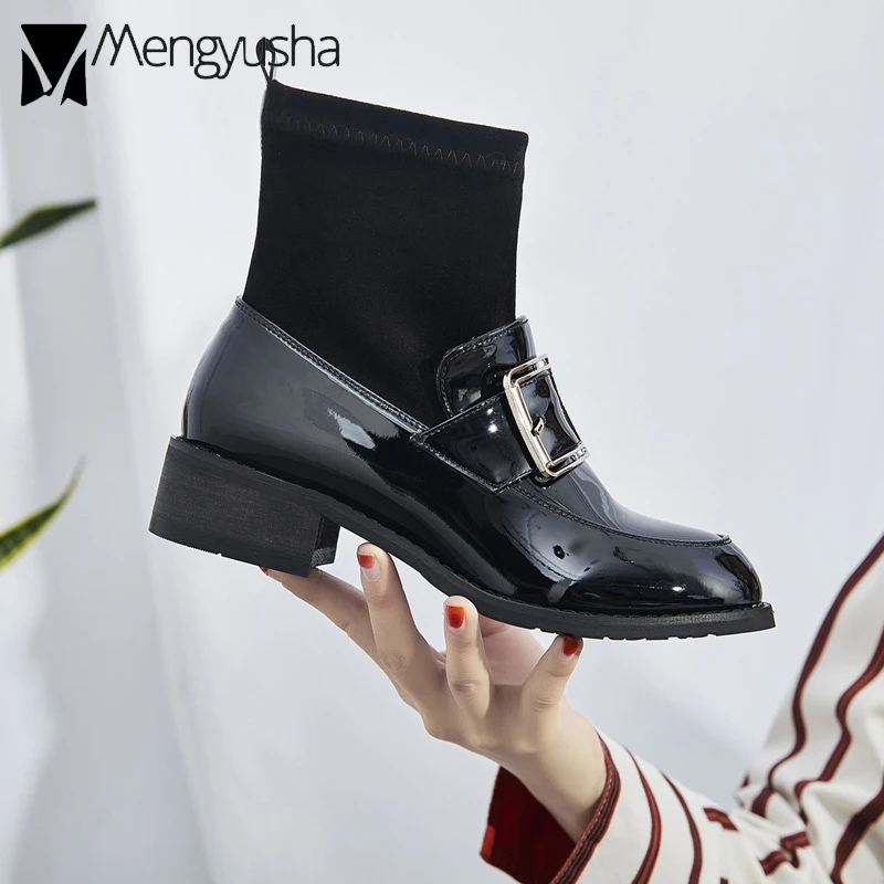 Ботинки martin из лакированной кожи с пряжкой и плюшевой подкладкой фирменный