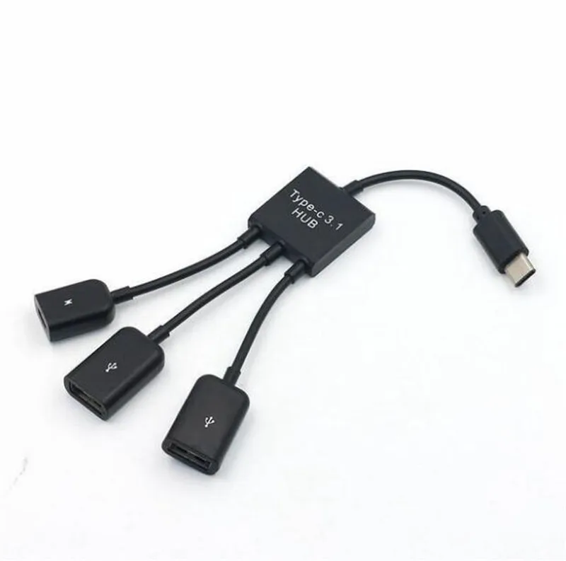200 шт. USB 3,1 type C Мужской до 2 двойной USB A 2,0 Женский+ Micro-USB Женский 3 в 1 OTG концентратор аксессуары пряди для samsung s8 s9