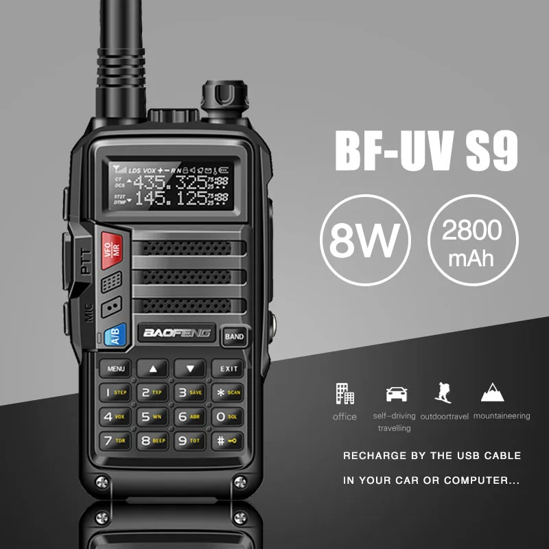BAOFENG UV-S9 8 Вт Мощный VHF/UHF136-174Mhz& 400-520 МГц двухдиапазонный 10 км утолщенная батарея рация CB радио+ NA-701