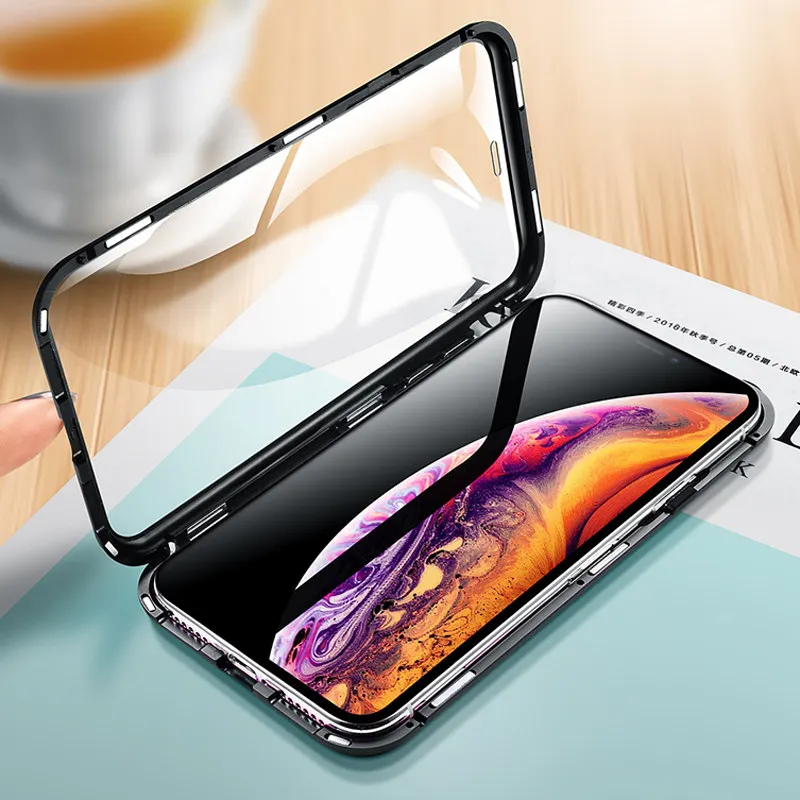 Магнитный металлический 360 чехол для iPhone 11 7 8 Plus X 10 XS Max прозрачный стеклянный чехол для iPhone11 Pro Чехол алюминиевый бампер