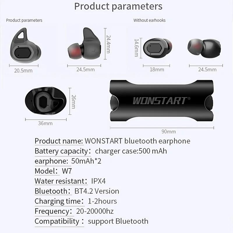 3 шт. Wonstart W7 Bluetooth наушники мини вкладыши TWS с Беспроводной микрофоном Hi Fi стерео