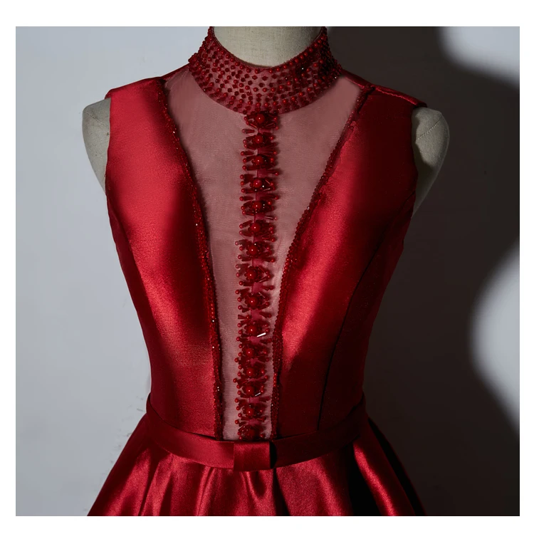 JaneVini 2018 Red Beading Long Bridesmaid Dresses A-Line High Neck Sleeveless Floor Length Plus Size Wedding Guest Dress Formal | Свадьбы и