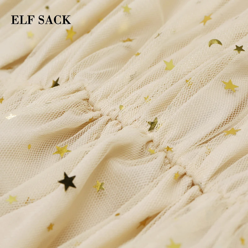 Женское винтажное платье ELFSACK белое элегантное с круглым вырезом и блестками в