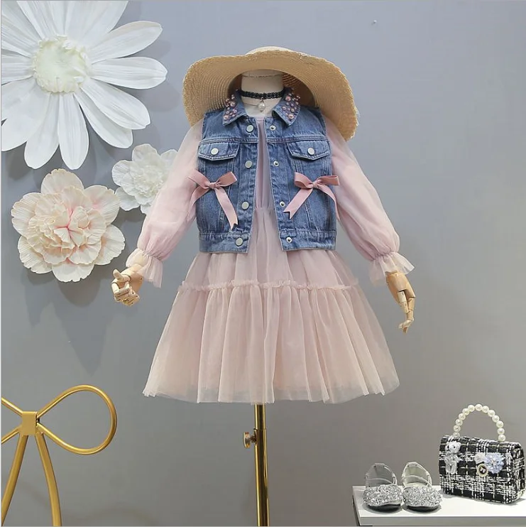DZIECKO Girls Dress 2019 Summer Kids Jean Clothes Tutu Denim Bow Pockets Spring Korean Dresses Baby Cute Clothing | Детская одежда и