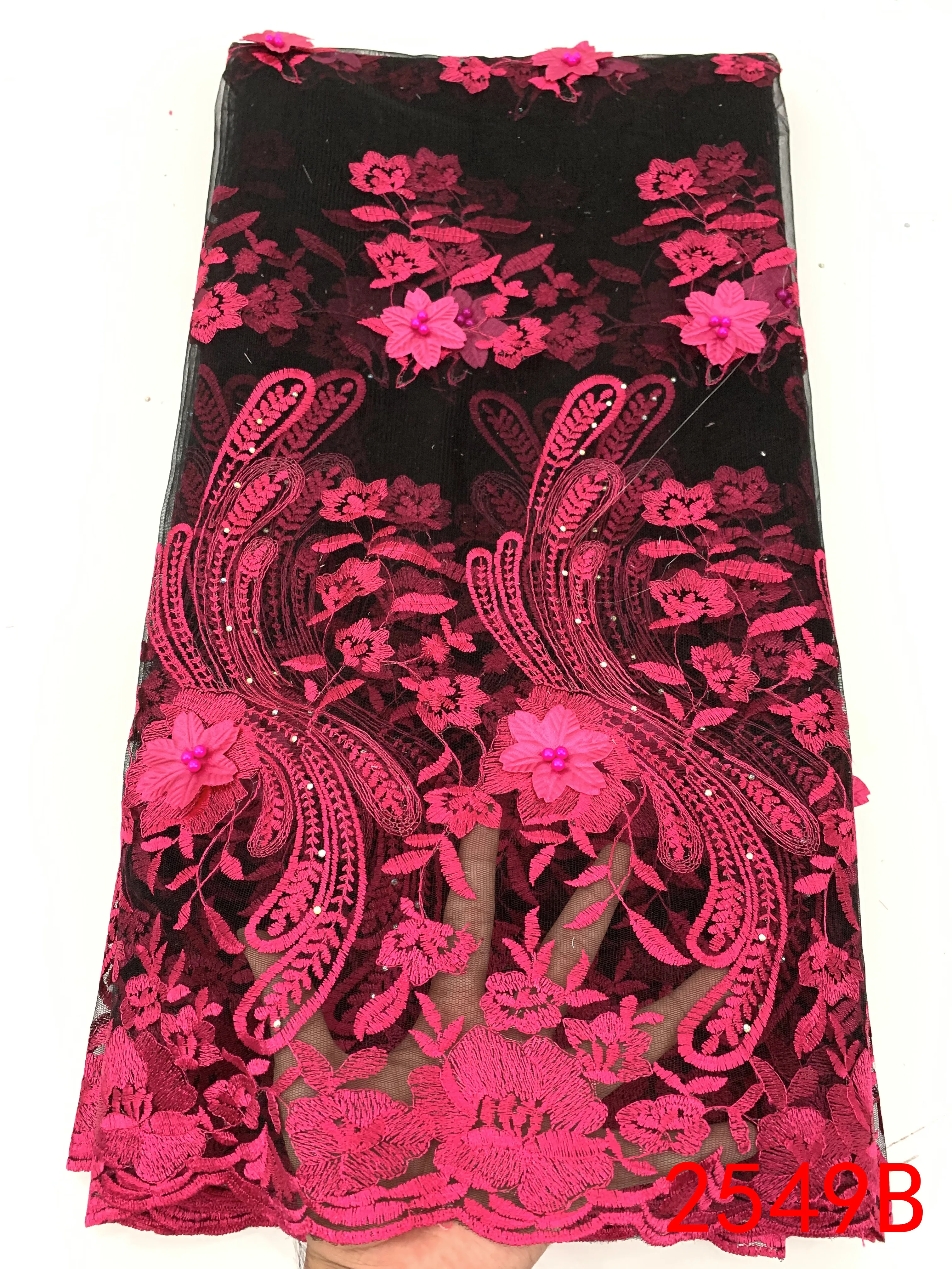 High Quality African Tulle Lace Fabric 3D Flowers Embroidered 2020 French Nigerian Laces Fabrics with Stones KS2549B | Аксессуары для