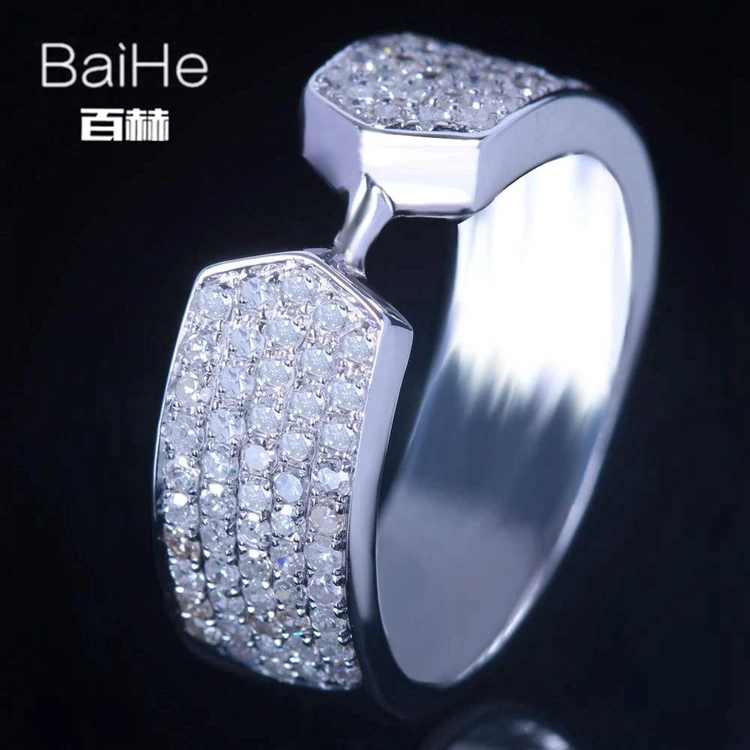 BAIHE стерлингового серебра 925 0.8CT Certified H/SI круглая огранка из натуральной Алмазы обручальные Для женщин модные ювелирные изделия кольцо