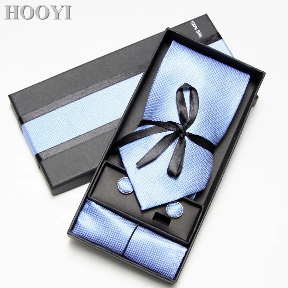 HOOYI 2019 галстуки для мужчин широкий набор галстуков Запонки Карманный платок