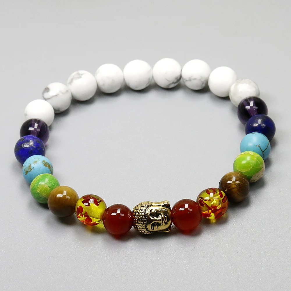 Белые браслеты Howlite Buddha 8 мм натуральный камень для женщин известный бренд