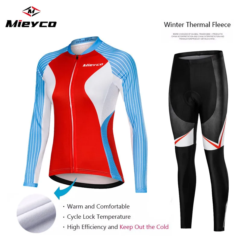 

Mieyco Women Winter Cycling Jersey Set Bicycle Clothing thermal Fleece Maillot Ropa Ciclismo Cycle Bib Short Pants 5D Gel Pad