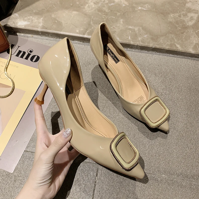 

2019 New Autumn Wedding Shoes Woman Pumps Square Buckle Thin High Heels Shallow Plus Size Office Sexy Ladies Pumps Women Shoes