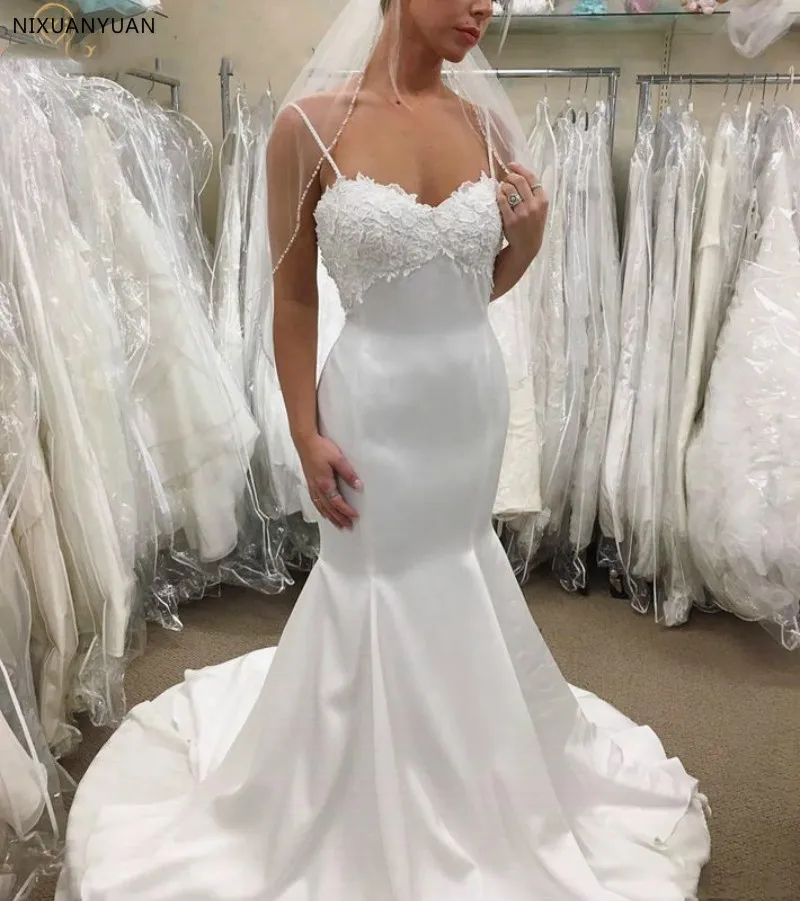 

Женское атласное свадебное платье It's yiiya, белое кружевное платье-Русалка на тонких бретельках с открытой спиной на лето 2021