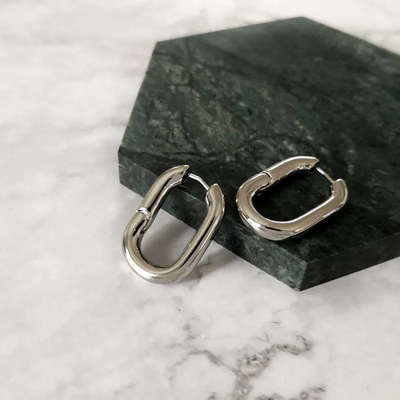 silver GHIDBK, маленькие золотые серебряные одноцветные овальные серьги-кольца, модные массивные серьги ручной работы, женские минималистичные повседневные серьги - Окраска металла: silver
