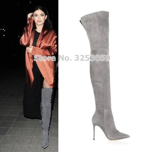 Women Chic Suede Thigh High Boots Thin High Heels Dress Pumps Nightclub Girls Dancing Boots Gladiator Shoes Dropship Real Photo