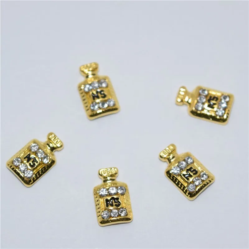 10psc новые золотые духи 3D украшения для дизайна ногтей подвески из сплава Стразы