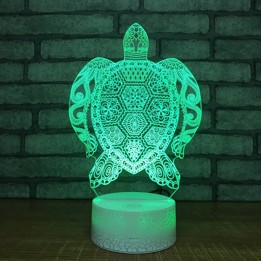 Черепаха визуальный 3d светодиодный Ночник Прекрасный 7 цветов Изменение 3D лампа